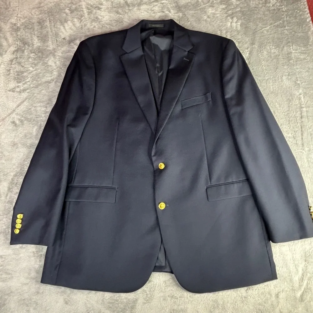 Lauren Ralph Lauren Blazer Mens 50L Navy Blue Gold Crest Button Sport Coat wool